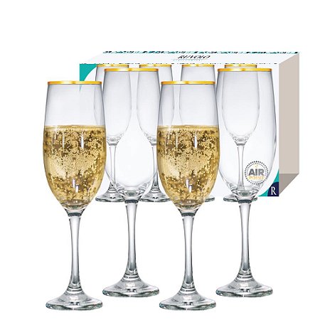 KIT 4 TAÇAS ONE CHAMPAGNE TECNOLOGIA AIR POINT BORDA DOURADA