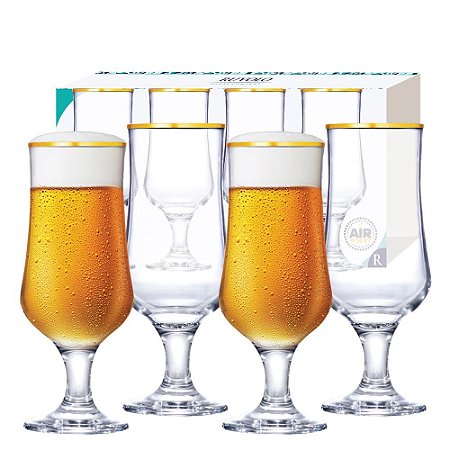 KIT 4 TAÇAS CERVEJA BARCELONA TECNO AIR POINT BORDA DOURADA