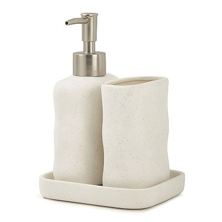 KIT PARA BANHEIRO EM CERAMICA OFF WHITE - 3 PCS 250 ML