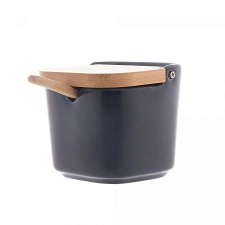 SALEIRO DE CERAMICA C/TAMPA E COLHER DE BAMBU AZUL - WOLFF