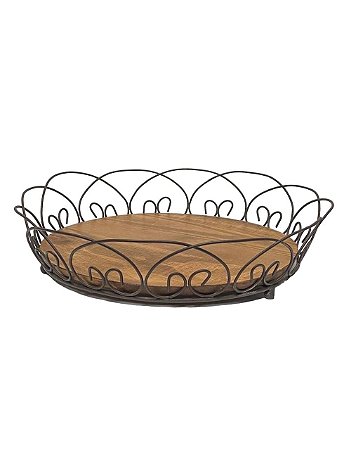 BANDEJA ROCOCO DECORATIVA  MEDIA EM MADEIRA E FERRO 37cm