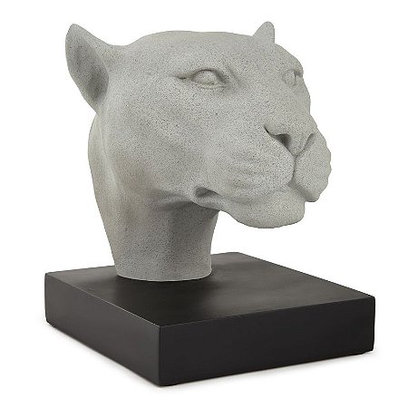 ESCULTURA CABEÇA DE PANTERA EM POLIRRESINA CINZA MART 24,5cm