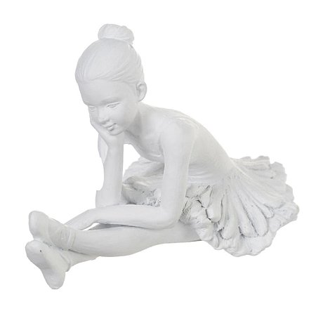 ESCULTURA DECOR BAILARINA SENTADA EM RESINA BRANCO 11cm