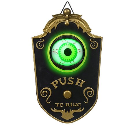 CAMPAINHA DE OLHO VERDE HALLOWEEN SOM E MOVIMENTO 18CM