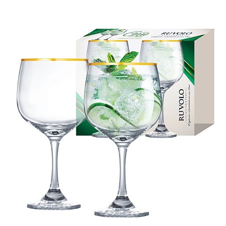 KIT 2 TAÇA PARA GIN CLUB COM FILETE DOURADO 690ml