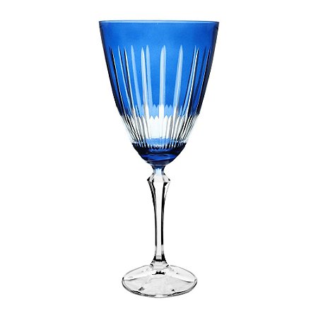 TACA P/AGUA EM CRISTAL LAPIDADO ELIZABETH BOHEMIA 350ml AZUL