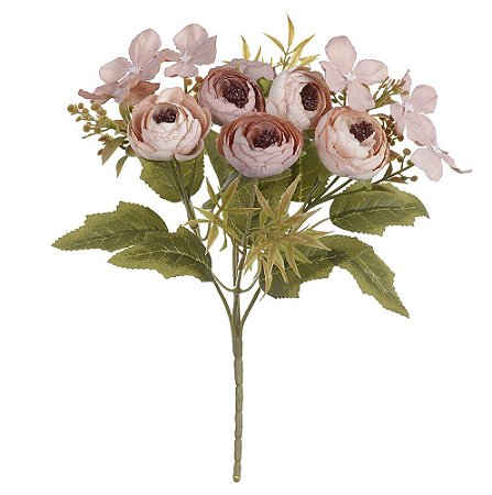 BUQUE DE FLORES RANUNCULO X6 ROSA ANTIGO OUTONO 30cm