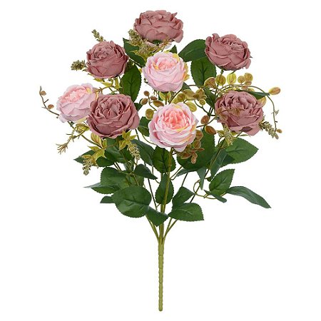BUQUE DE FLORES ROSA CABBAGE X9 ROSA 2 TONS 39cm