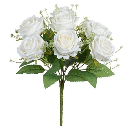 BUQUE DE FLORES ROSA X9 COR CREME 30cm