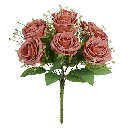 BUQUE DE FLORES ROSA X9 LARANJA CHA 30cm