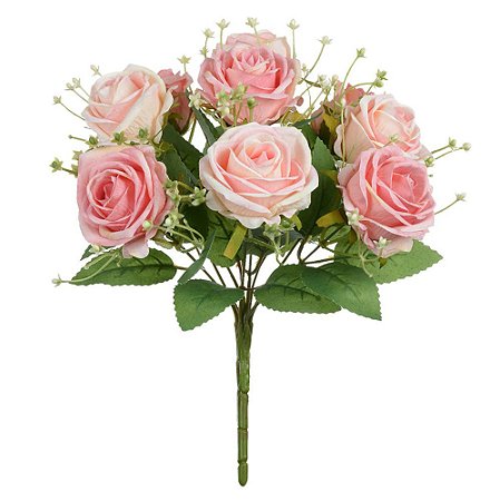 BUQUE DE FLORES ROSA X9 COR ROSA 2 TONS 30cm