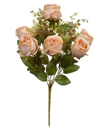 BUQUE DE FLORES ROSA BOTAO X10 CHA OUTONO 50cm