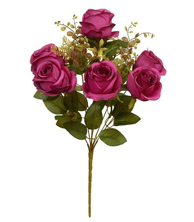 BUQUE DE FLORES ROSA BOTAO X10 FUCSIA OUTONO 50cm