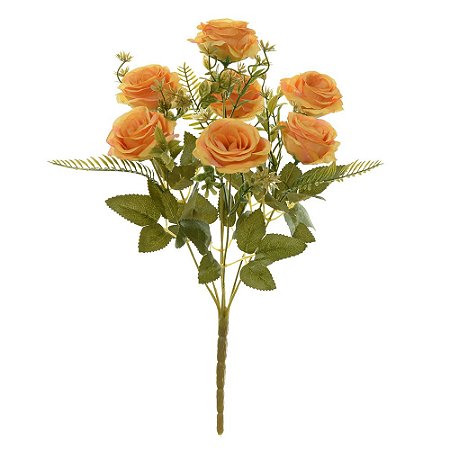 BUQUE DE FLORES ROSA X7 LARANJA 39cm