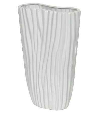 VASO DECORATIVO EM CERAMICA ONDULADO BRANCO 30cm