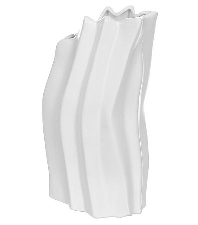 VASO DECORATIVO EM CERAMICA GEOMETRICO BRANCO 30cm