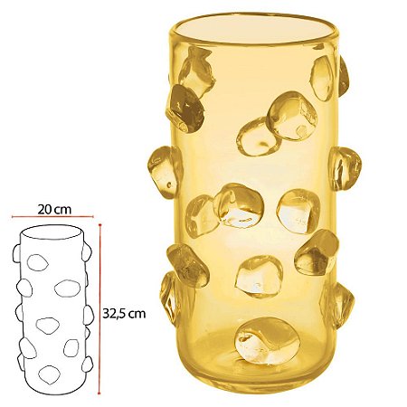VASO DECORATIVO EM VIDRO COM DETALHES EM RELEVO AMBAR 32,5cm