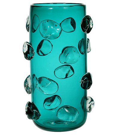 VASO DECORATIVO EM VIDRO COM DETALHES EM RELEVO VERDE 32,5cm