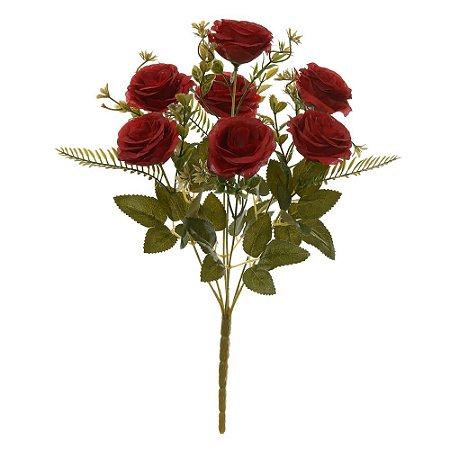 BUQUE DE FLORES ROSA X7 VERMELHO 39cm