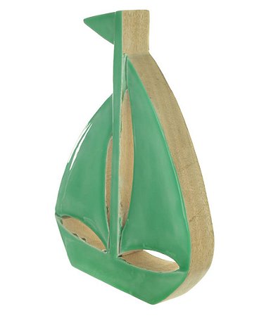 ESCULTURA DECORATIVA BARCO EM MADEIRA VERDE 29,5cm