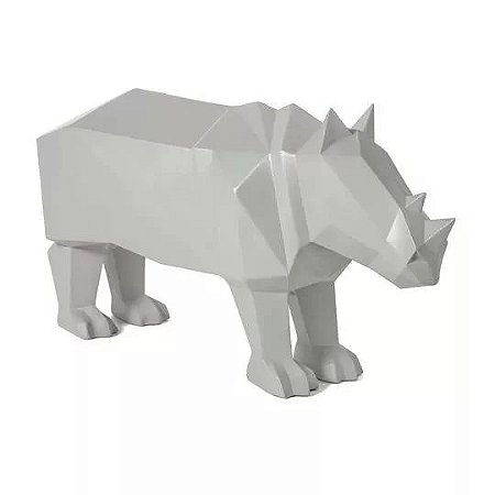 ESCULTURA RINOCERONTE EM POLIRRESINA CINZA MART 31cm