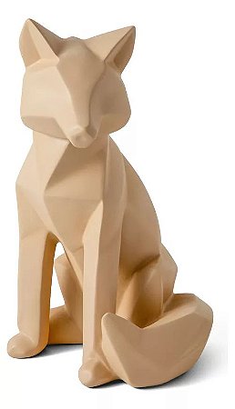 ESCULTURA RAPOSA GEOMETRICA  EM POLIRRESINA BEGE MART 31cm
