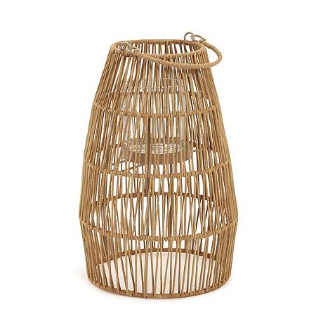 LANTERNA EM FIBRA NATURAL DECOR COM COPO EM VIDRO MART 32CM