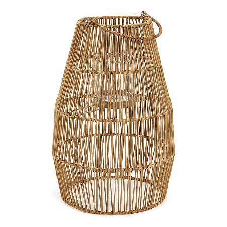 LANTERNA EM FIBRA NATURAL DECOR COM COPO EM VIDRO MART 41cm