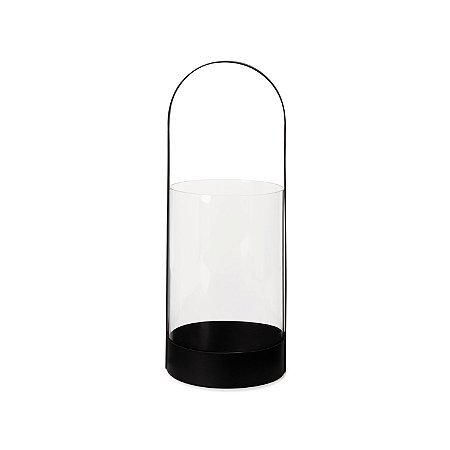 LANTERNA DECORATIVA EM METAL E VIDRO PRETA MART 40CM