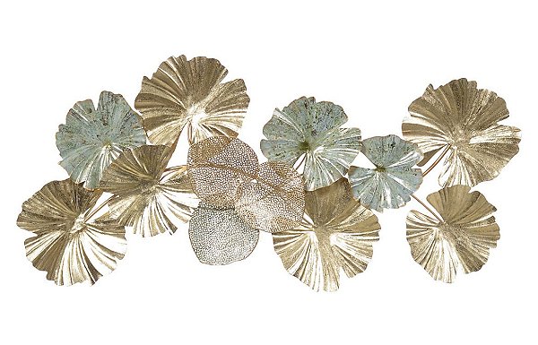 ADORNO DE PAREDE DECOR FOLHAGEM METAL DOURADO E VERDE 120cm