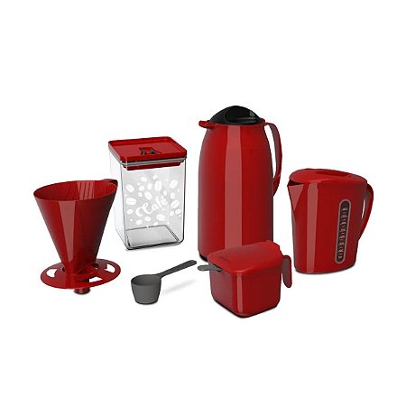 KIT CAFE PRATICO GARRAFA SUPORTE AÇUCAREIRO VERM 1L UNITERMI