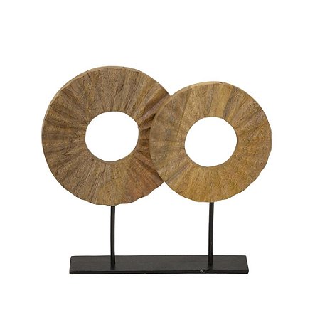 ESCULTURA DECOR GEOMETRICA EM MADEIRA/METAL MARROM E PRETO