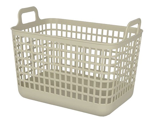 CESTO ORGANIZADOR MULTIUSO C/ALCA EM PLASTICO BEGE 33x25cm