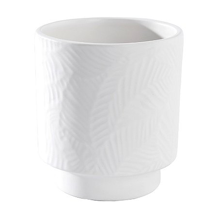 VASO DE CERAMICA FOLIUM BRANCO DECORATIVO - 14cm