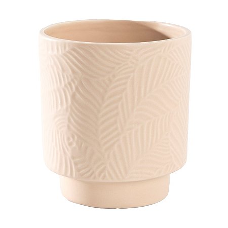 VASO DE CERAMICA FOLIUM BEGE DECORATIVO - 14CM
