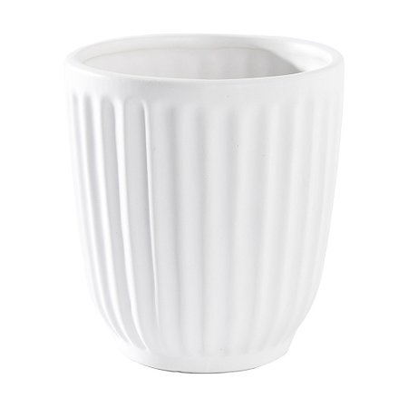 VASO DECORATIVO DE CERAMICA STRIATUS BRANCO - 14CM