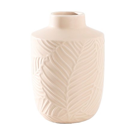 VASO DE CERAMICA FOLHAS VIRIDIS BEGE - 16CM