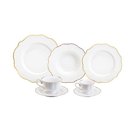 AP JANTAR 42PC PORCELANA MALDIVAS BRANCO C/FIO DOURADO WOLFF
