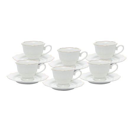 JG 6 XICARAS PORCELANA MALDIVAS FIO DE OURO 180ml WOLFF