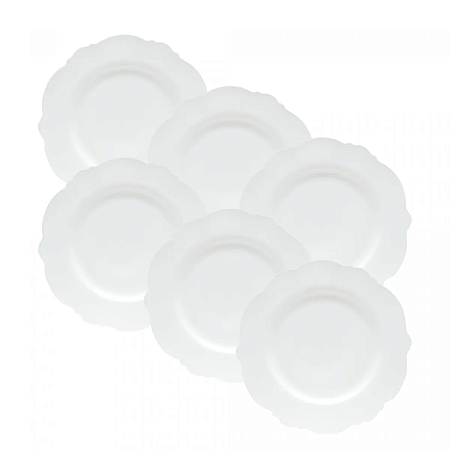 CJ 6 PRATOS RASOS PORCELANA MALDIVAS BRANCO 28CM - WOLFF