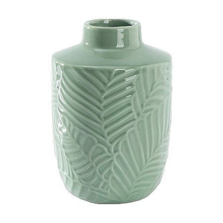VASO DE CERAMICA DECORATIVO VIRIDIS FOLHAS VERDE - 16cm