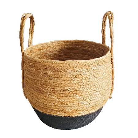 CESTO DECORATIVO EM SEAGRASS PARACANAS NATURAL/PRETO M
