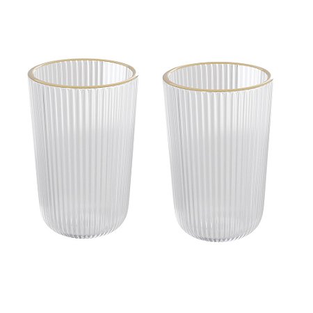 CJ 2 COPOS ALTOS DE VIDRO COM FIO DE OURO LINES 450ML WOLFF