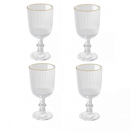 CJ 4 TACAS VIDRO PARA LICOR C/FIO DE OURO LINES 75ML - WOLFF