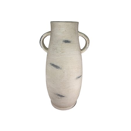 VASO DECORATIVO EM CERAMICA BRANCO RUSTICO 31CM