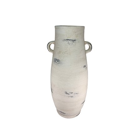 VASO DECORATIVO EM CERAMICA BRANCO RUSTICO 40,5CM