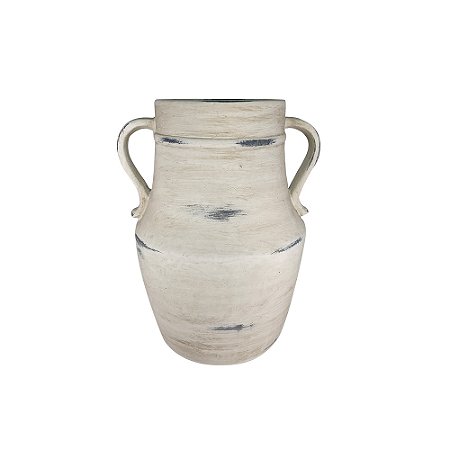 VASO DECORATIVO EM CERAMICA BRANCO RUSTICO 24CM