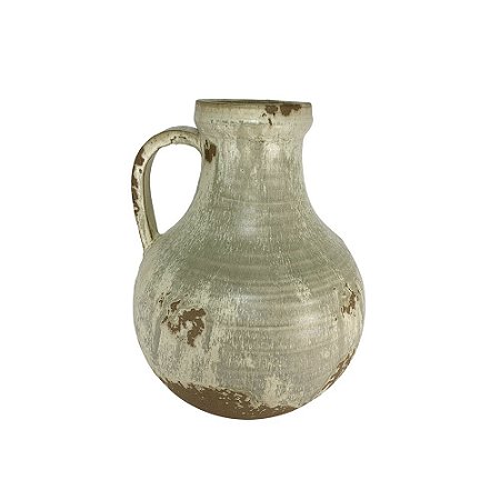 VASO DECORATIVO TIPO JARRA EM CERAMICA BEGE E MARROM 27CM
