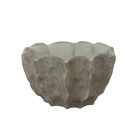 VASO DECORATIVO EM CIMENTO BEGE E BRANCO RUSTICO 30,5CM