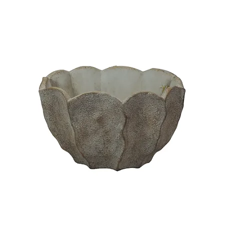 VASO DECORATIVO EM CIMENTO BEGE E BRANCO RUSTICO 25,5CM
